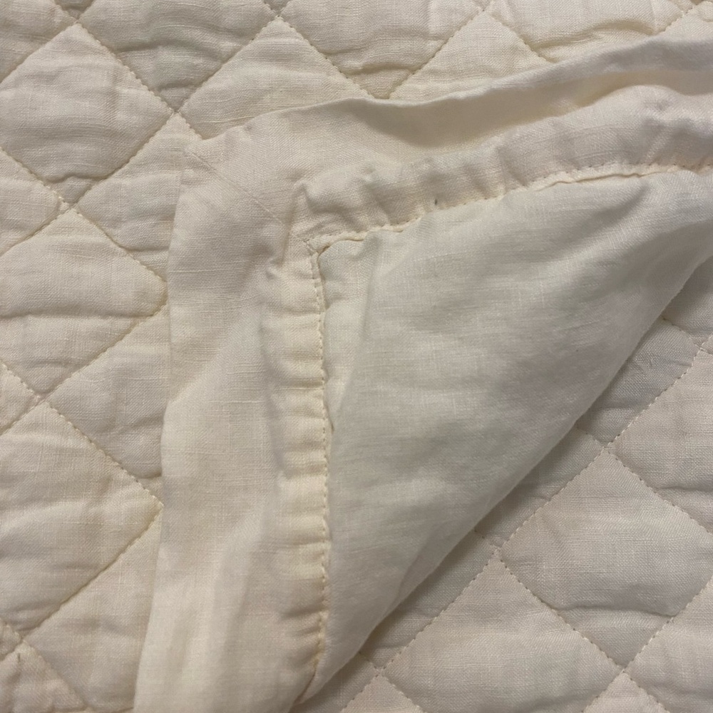 Pottery Barn Belgian Flax Linen Diamond Quilted Euro Shams - Classic Ivory - Picture 13 of 14
